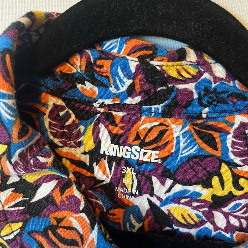 KingSize Button up shirt 3XL Big Linen blend Short sleeve Colorful floral Mens - Picture 3 of 7